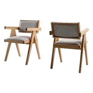 Pemberly Row Modern Dining Chair Set of 2 Solid Rubberwood Natural Finish