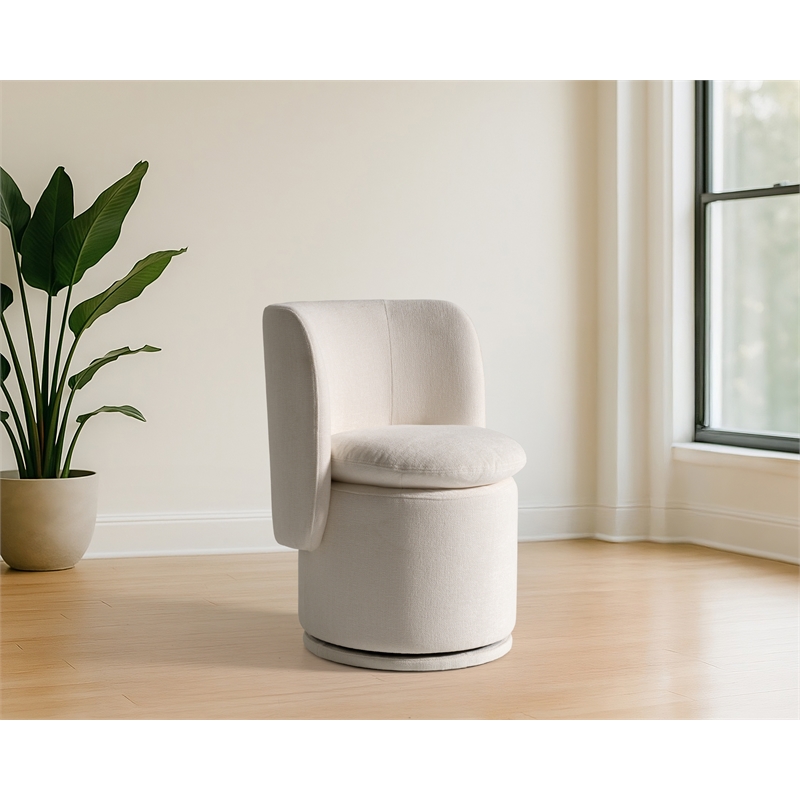 Pemberly Row Modern Dining Chair Swivel Base Ivory Fabric Upholstery