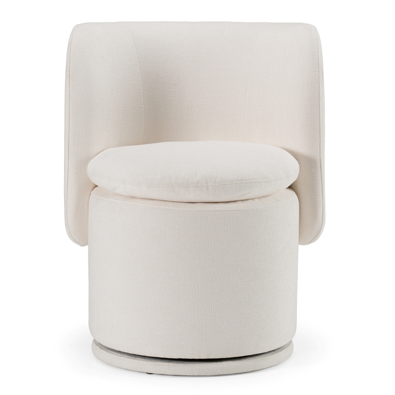 Pemberly Row Modern Dining Chair Swivel Base Ivory Fabric Upholstery