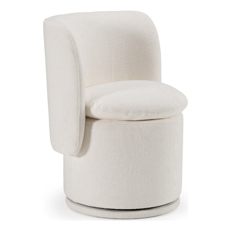 Pemberly Row Modern Dining Chair Swivel Base Ivory Fabric Upholstery