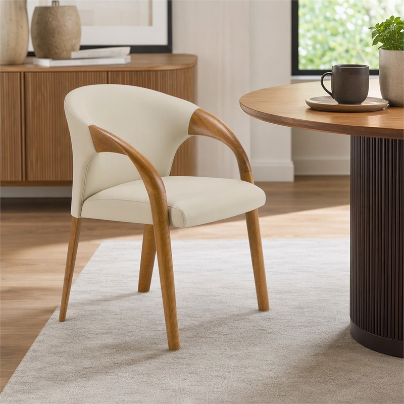 Pemberly Row Mid-Century Modern Gray Vegan Leather Dining Chair