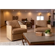 Pemberly Row Leather and Wicker Swivel Accent Chair in York Sand Tan