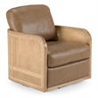 Pemberly Row Leather and Wicker Swivel Accent Chair in York Sand Tan