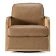Pemberly Row Leather and Wicker Swivel Accent Chair in York Sand Tan