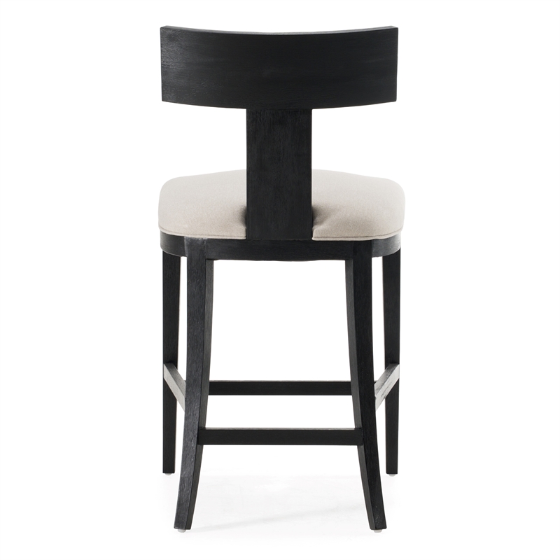 Pemberly Row Beige Linen Counter Chair with Black Walnut Frame