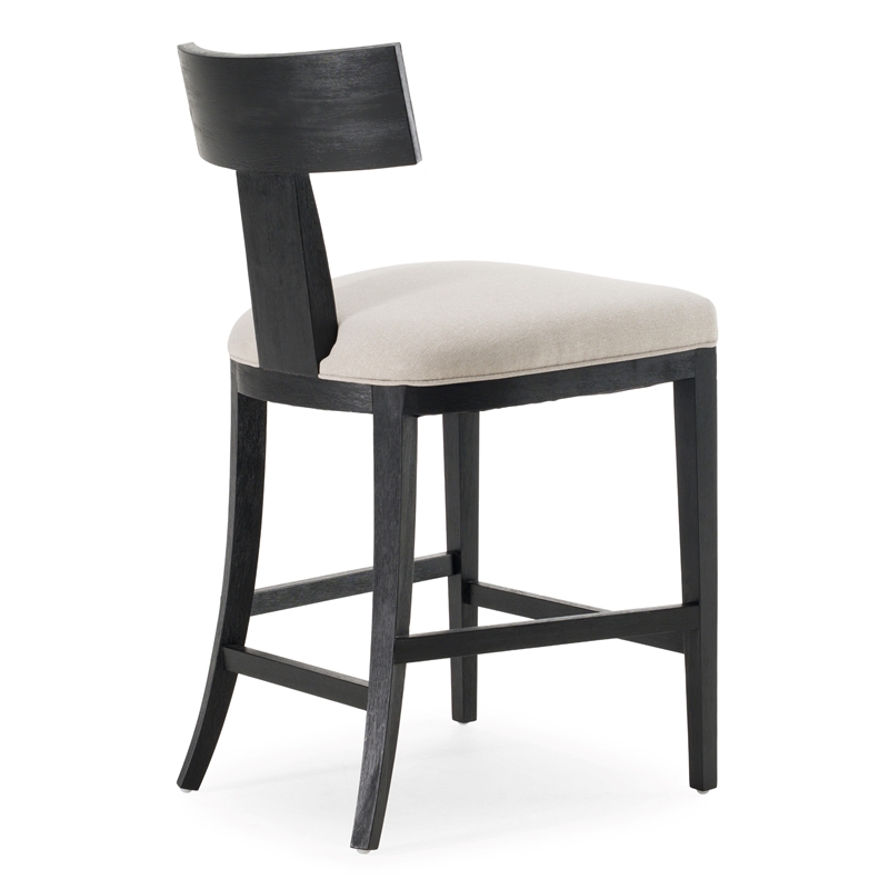 Pemberly Row Beige Linen Counter Chair with Black Walnut Frame