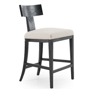 Pemberly Row Beige Linen Counter Chair with Black Walnut Frame
