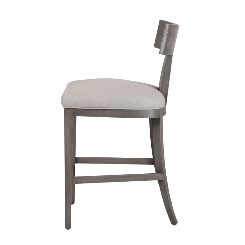 Pemberly Row Beige Linen Counter Chair with Grey Wash Wood Frame