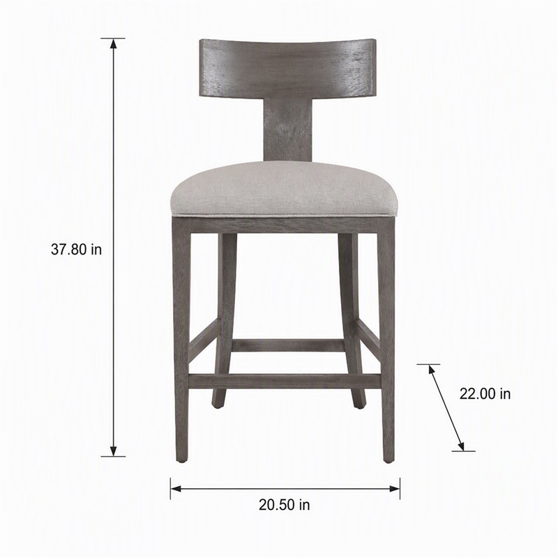 Pemberly Row Beige Linen Counter Chair with Grey Wash Wood Frame
