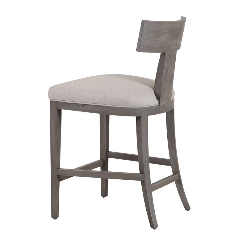 Pemberly Row Beige Linen Counter Chair with Grey Wash Wood Frame