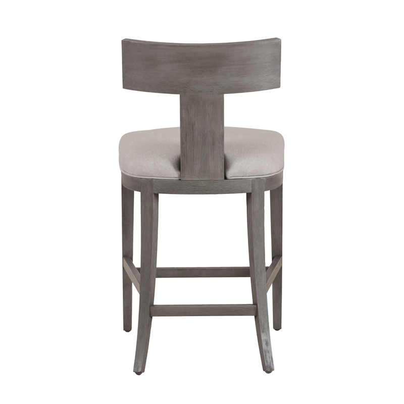 Pemberly Row Beige Linen Counter Chair with Grey Wash Wood Frame