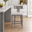 Pemberly Row Beige Linen Counter Chair with Grey Wash Wood Frame