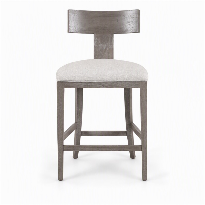 Pemberly Row Beige Linen Counter Chair with Grey Wash Wood Frame