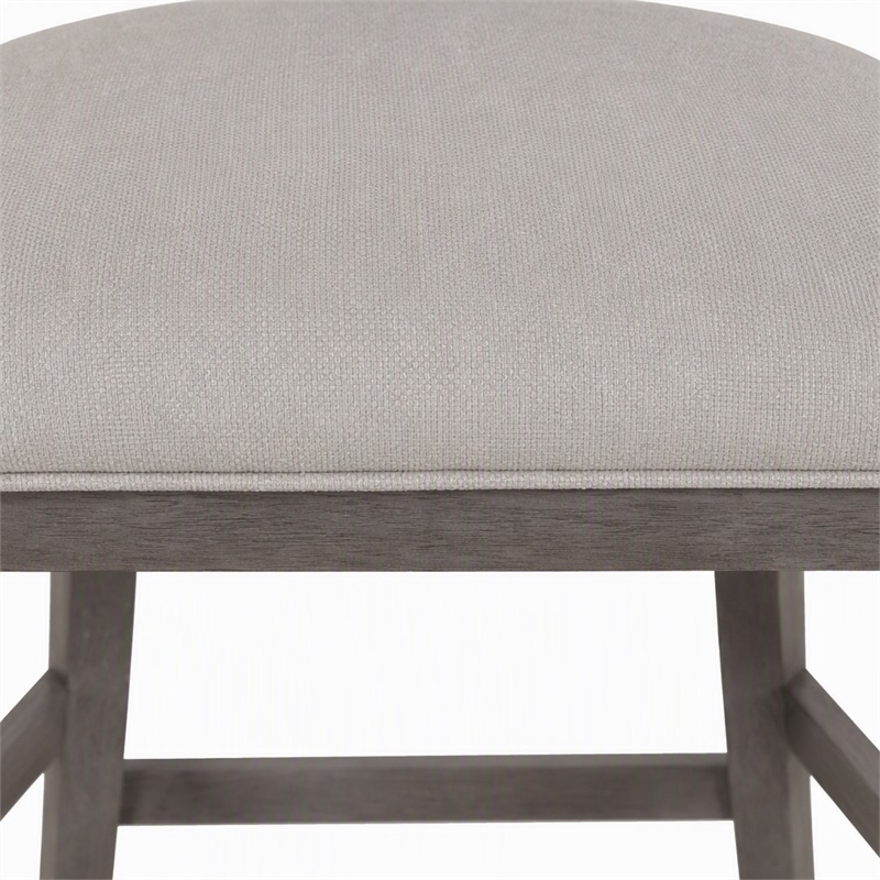 Pemberly Row Beige Linen Counter Chair with Grey Wash Wood Frame