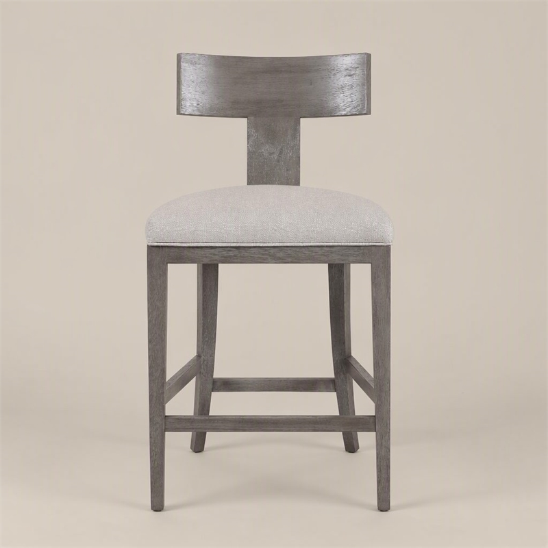 Pemberly Row Beige Linen Counter Chair with Grey Wash Wood Frame