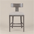 Pemberly Row Beige Linen Counter Chair with Grey Wash Wood Frame