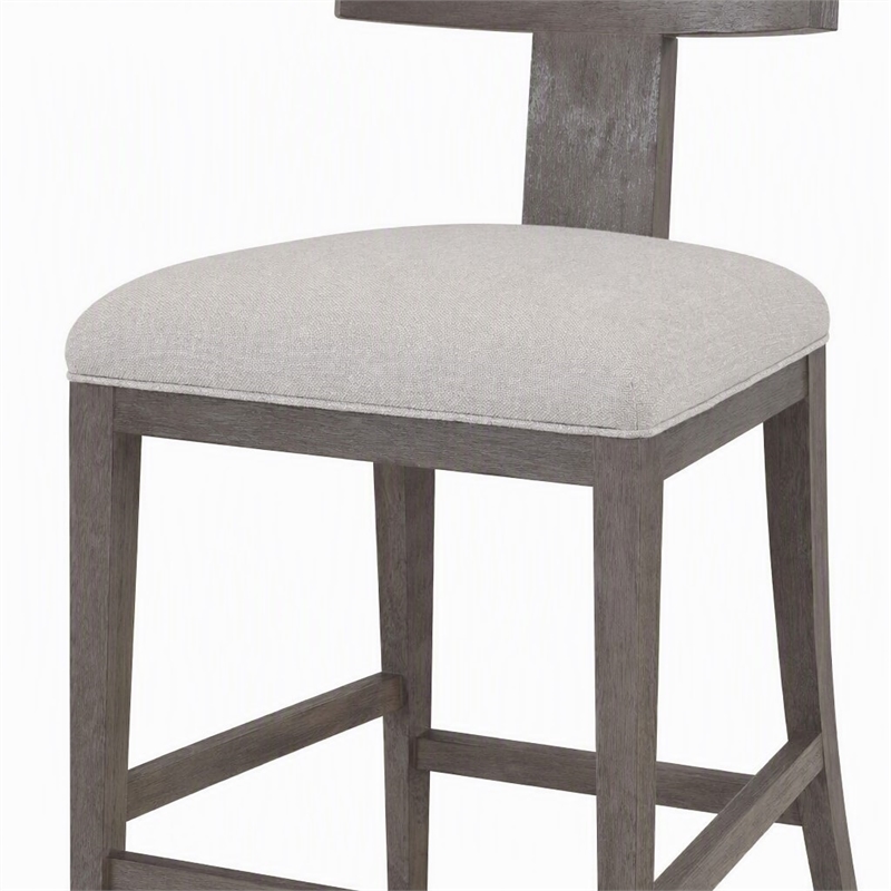 Pemberly Row Beige Linen Counter Chair with Grey Wash Wood Frame