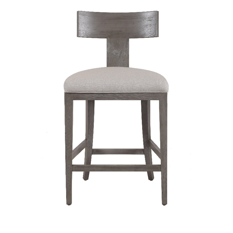 Pemberly Row Beige Linen Counter Chair with Grey Wash Wood Frame