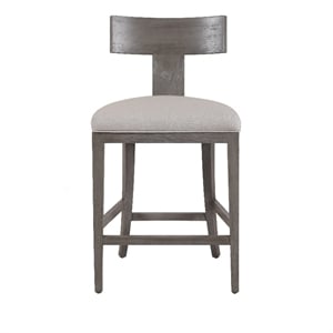 Pemberly Row Beige Linen Counter Chair with Grey Wash Wood Frame