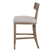 Pemberly Row Beige Linen Counter Chair with Distressed Wood Finish
