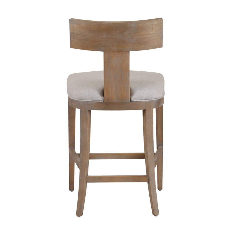 Pemberly Row Beige Linen Counter Chair with Distressed Wood Finish
