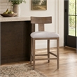 Pemberly Row Beige Linen Counter Chair with Distressed Wood Finish