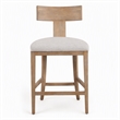 Pemberly Row Beige Linen Counter Chair with Distressed Wood Finish