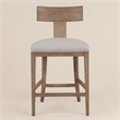 Pemberly Row Beige Linen Counter Chair with Distressed Wood Finish
