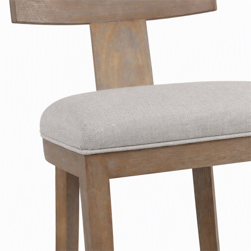 Pemberly Row Beige Linen Counter Chair with Distressed Wood Finish