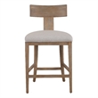 Pemberly Row Beige Linen Counter Chair with Distressed Wood Finish