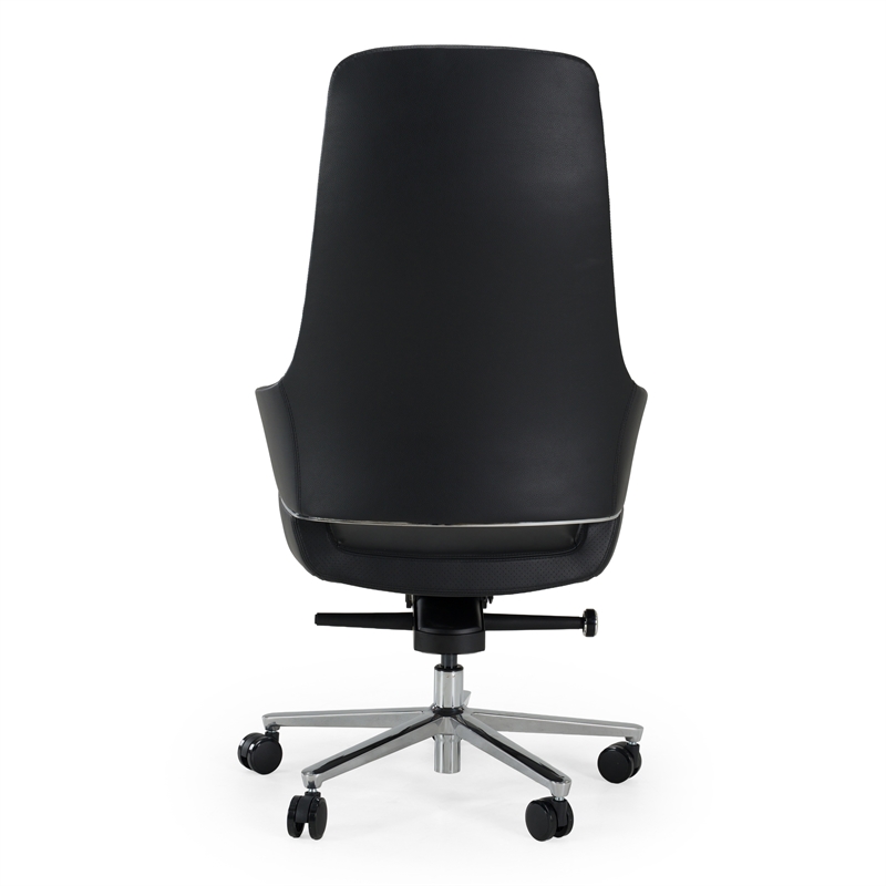 Pemberly Row Genuine Leather Office Chair in Black with Adjustable Features
