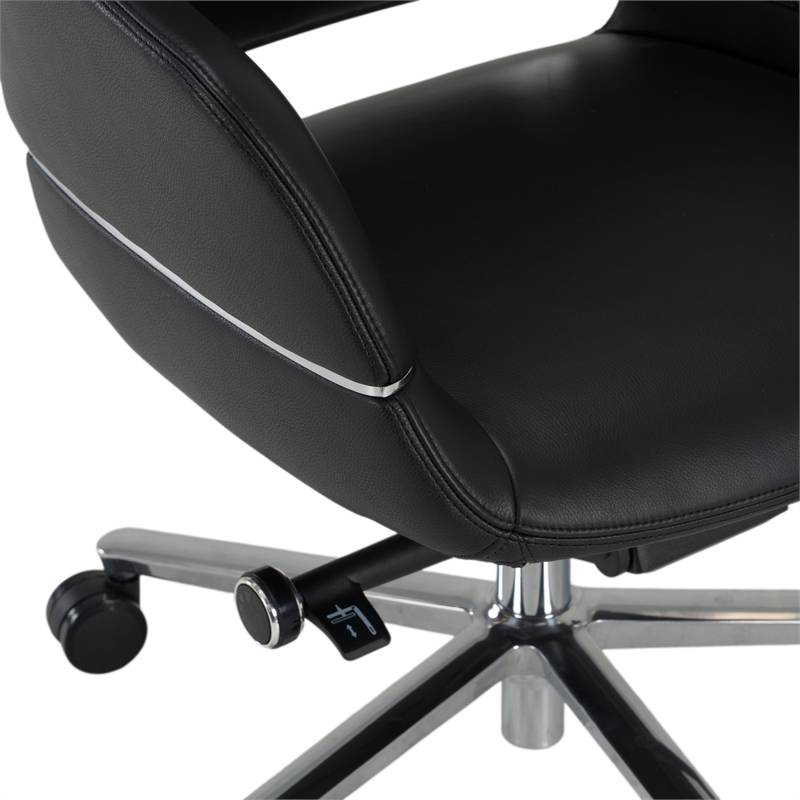 Pemberly Row Genuine Leather Office Chair in Black with Adjustable Features