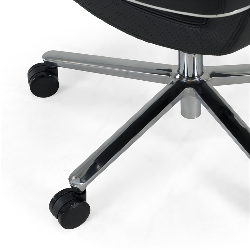 Pemberly Row Genuine Leather Office Chair in Black with Adjustable Features