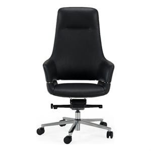 Pemberly Row Genuine Leather Office Chair in Black with Adjustable Features