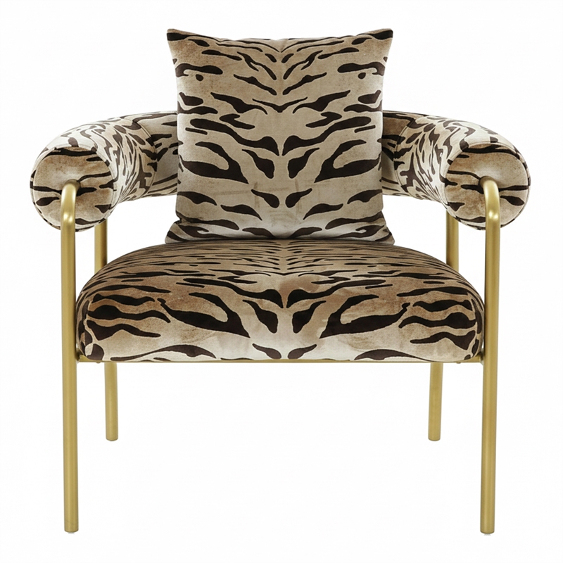 Pemberly Row Modern Zebra Print Accent Chair with Gold Frame