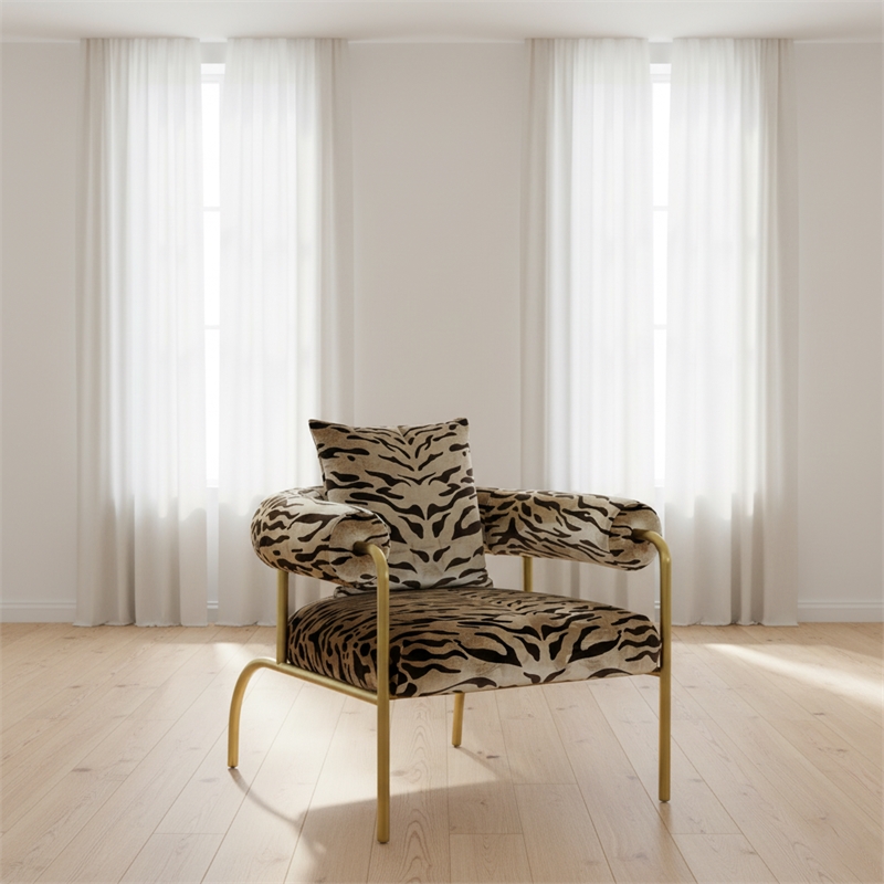 Pemberly Row Modern Zebra Print Accent Chair with Gold Frame