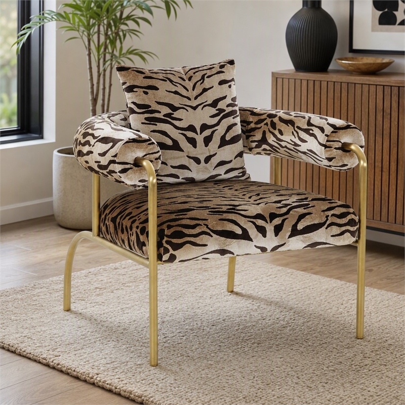 Pemberly Row Modern Zebra Print Accent Chair with Gold Frame