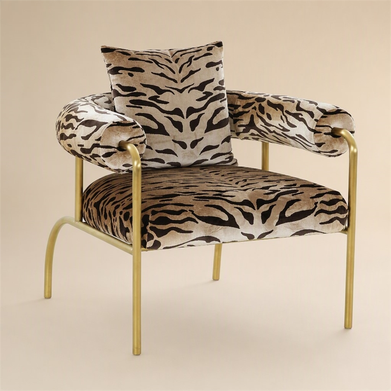 Pemberly Row Modern Zebra Print Accent Chair with Gold Frame