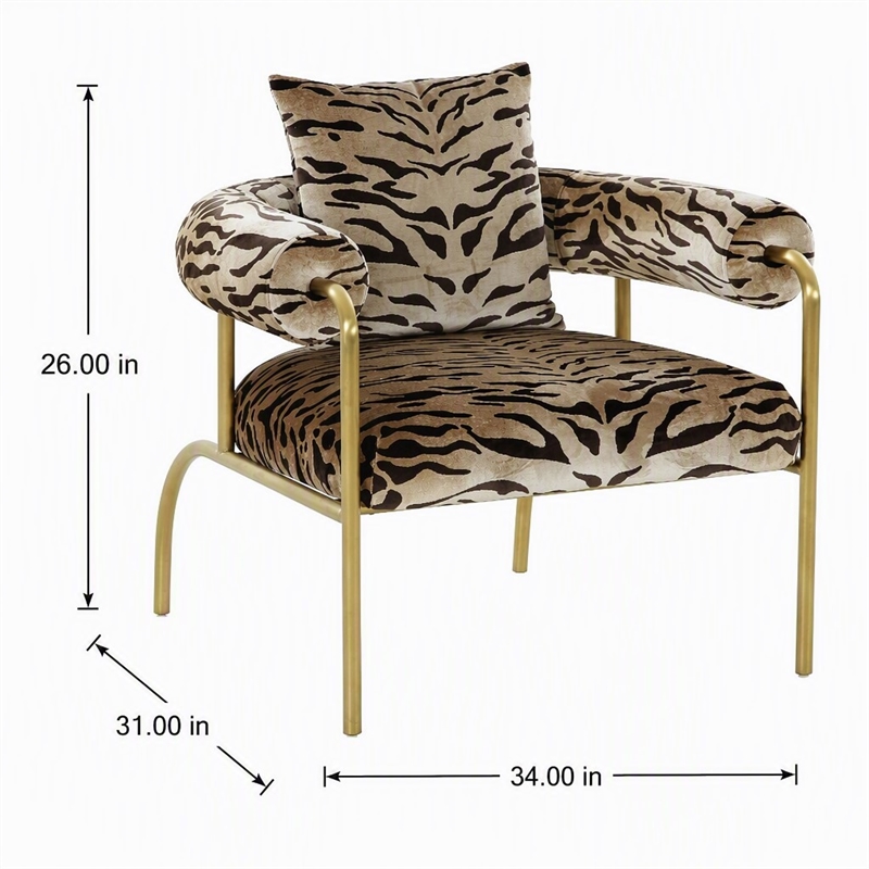 Pemberly Row Modern Zebra Print Accent Chair with Gold Frame