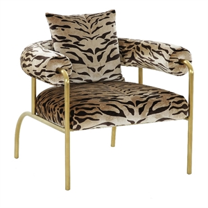 Pemberly Row Modern Zebra Print Accent Chair with Gold Frame