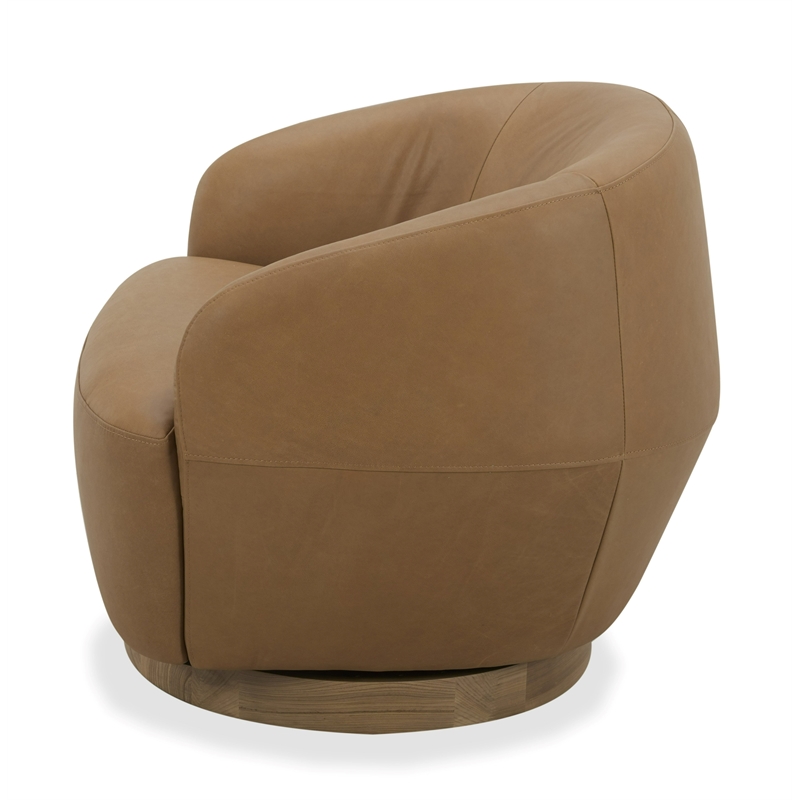 Pemberly Row Modern Tan Leather Swivel Accent Chair with Poplar Base