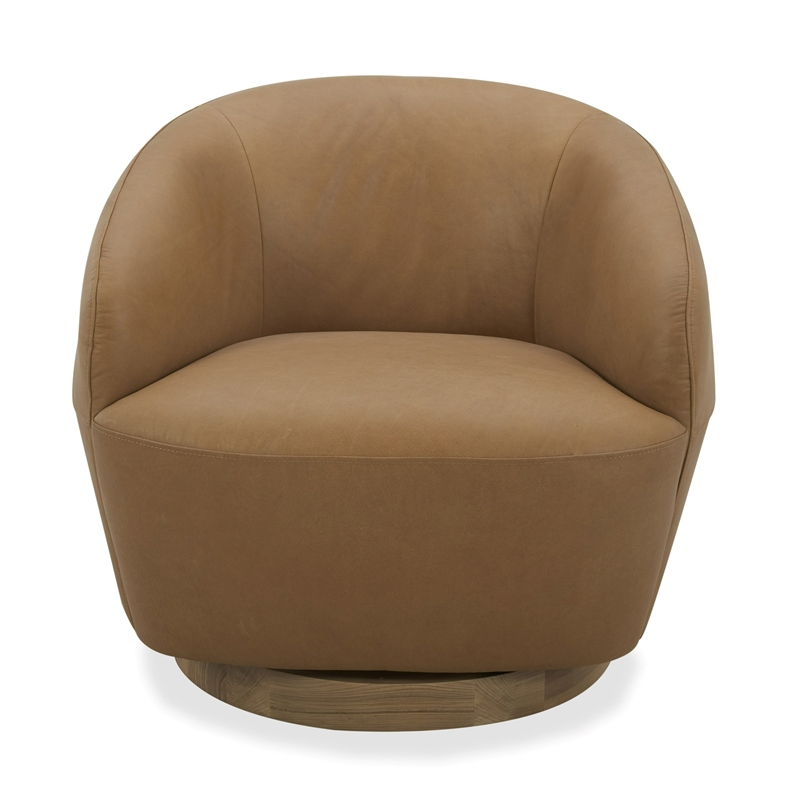 Pemberly Row Modern Tan Leather Swivel Accent Chair with Poplar Base