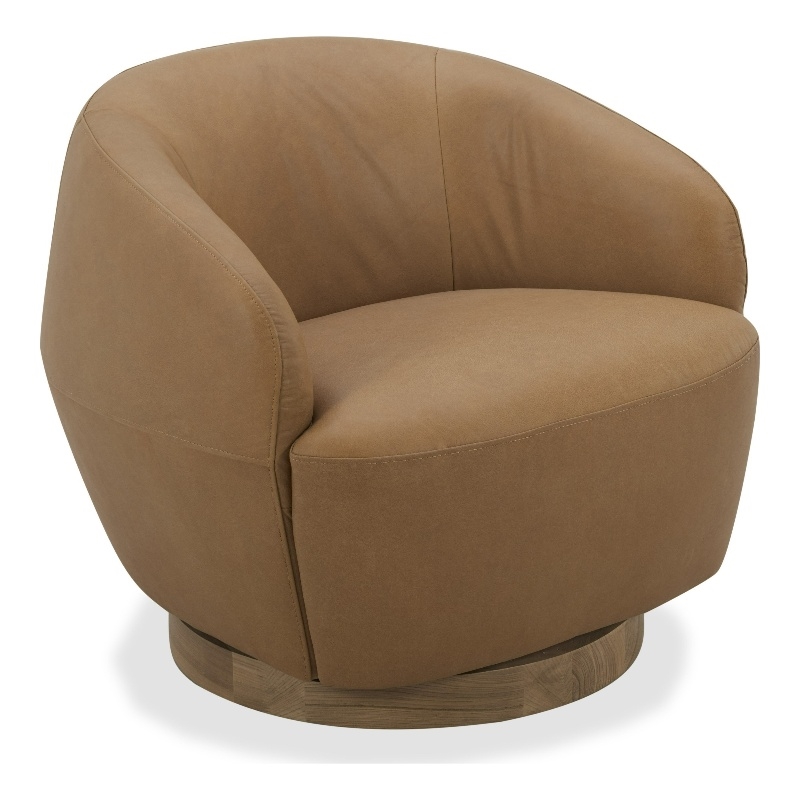 Pemberly Row Modern Tan Leather Swivel Accent Chair with Poplar Base