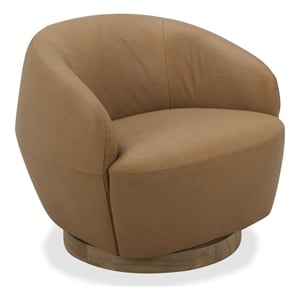 Pemberly Row Modern Tan Leather Swivel Accent Chair with Poplar Base
