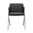 Pemberly Row Modern Stainless Steel Dining Chair in Gray Faux Leather 2PCS