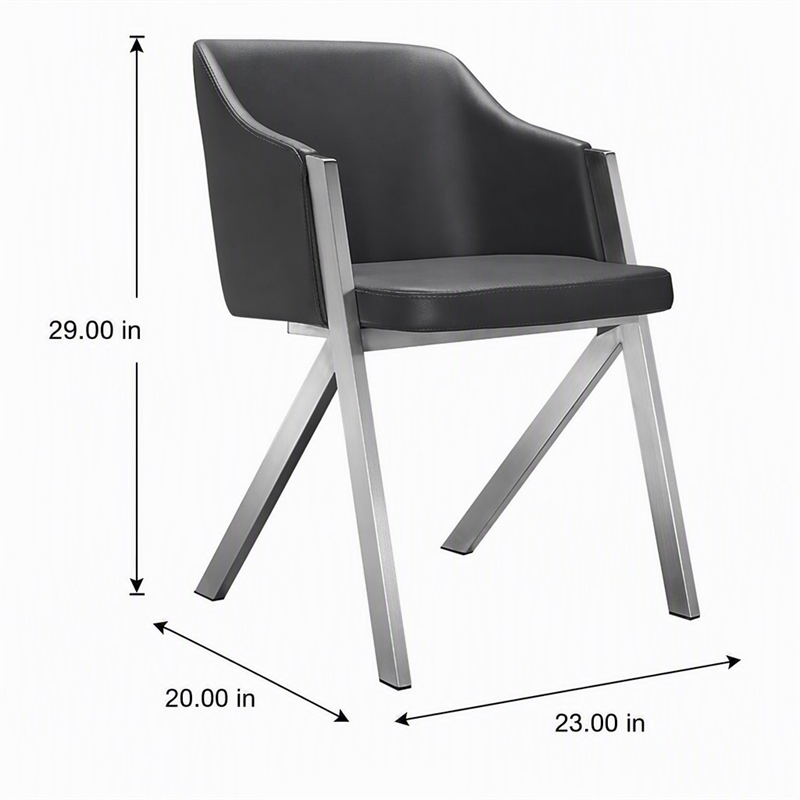 Pemberly Row Modern Stainless Steel Dining Chair in Gray Faux Leather 2PCS