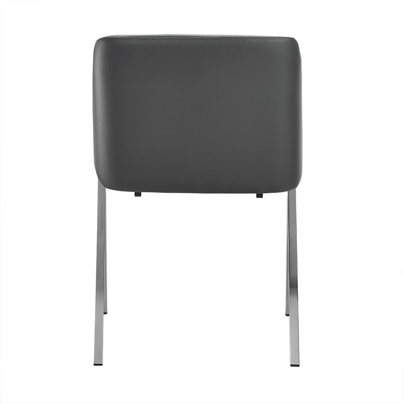 Pemberly Row Modern Stainless Steel Dining Chair in Gray Faux Leather 2PCS