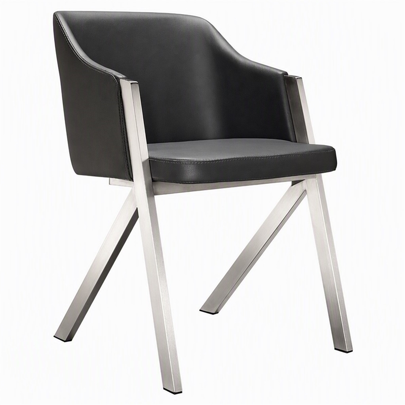 Pemberly Row Modern Stainless Steel Dining Chair in Gray Faux Leather 2PCS