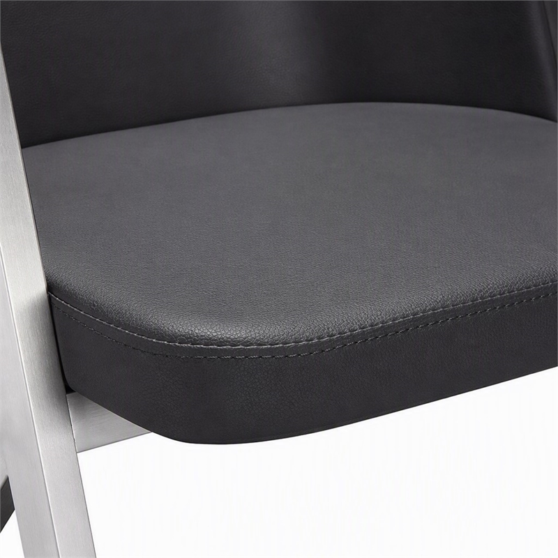 Pemberly Row Modern Stainless Steel Dining Chair in Gray Faux Leather 2PCS