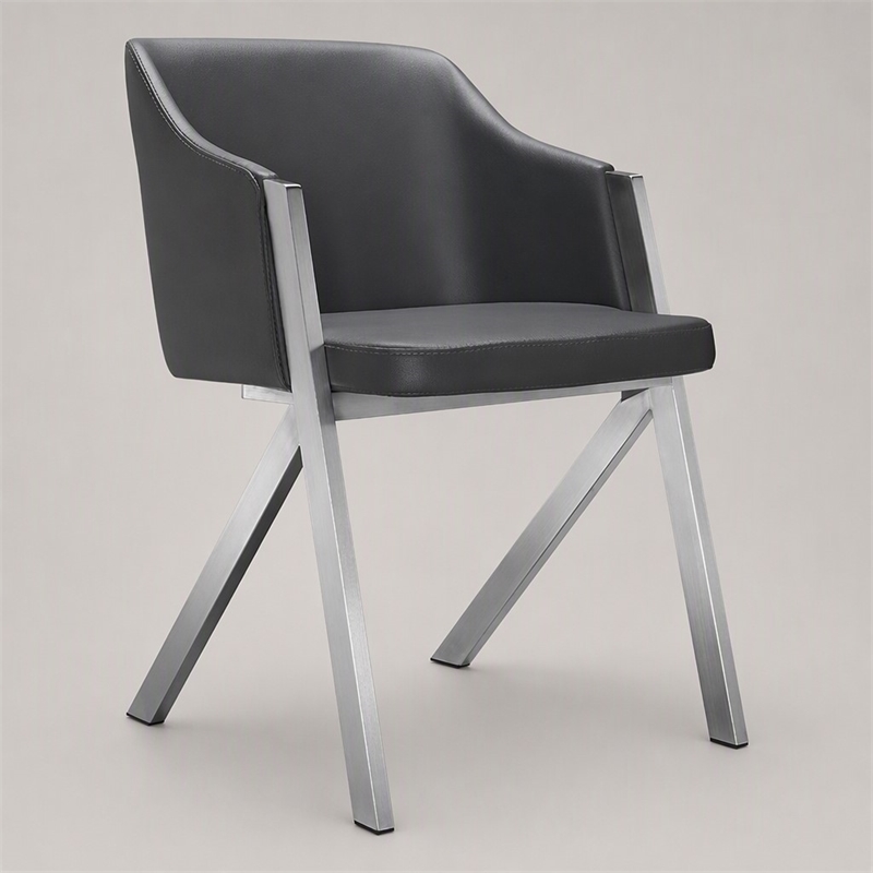 Pemberly Row Modern Stainless Steel Dining Chair in Gray Faux Leather 2PCS